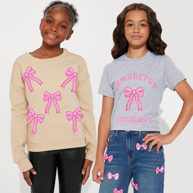 CY Iron On Patches Glitter 5Pcs Sweatshirt Side Bow Embroidered Patch Cute Sequin Applique Sew On Fabric Patches Shiny DIY Decorative Accessories Lovely for Girls Women Clothes Backpacks Jackets,Pink - Image 5